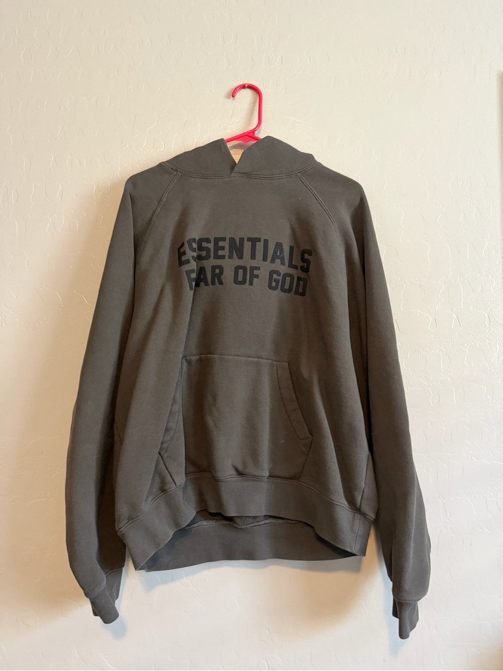 Essentials Olive Green Pullover Hoodie with Raised Logo
